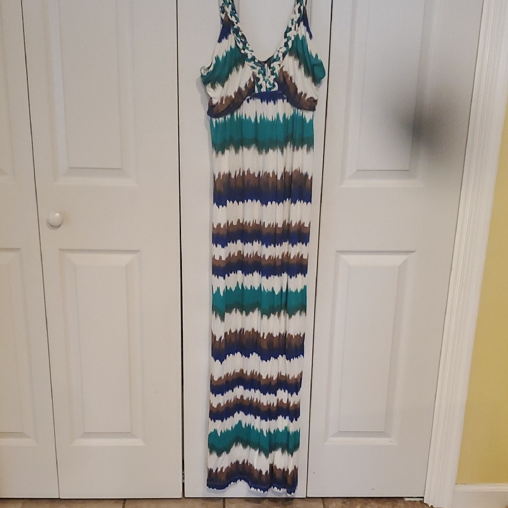 Design History Teal Blue Brown Striped Maxi Dress